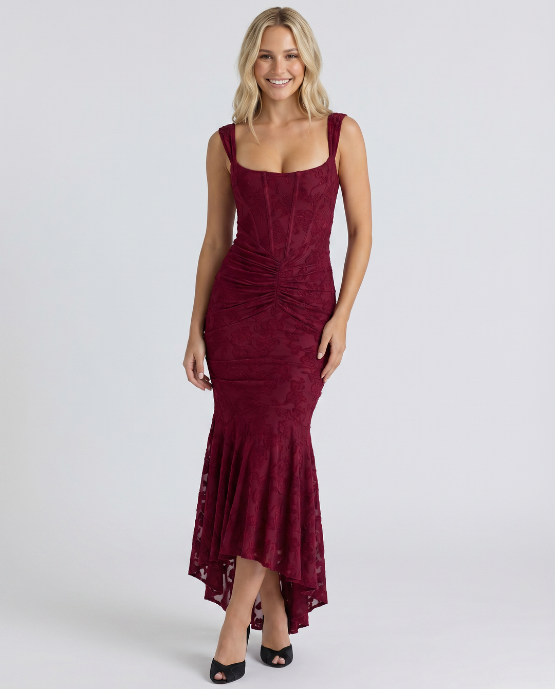 Marissa | Maxi Dress with Floral Lace Corset and Ruched Skirt