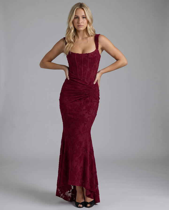 Marissa | Maxi Dress with Floral Lace Corset and Ruched Skirt