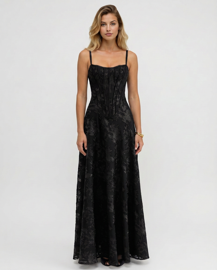 Becky | Maxi Dress with Corset Bodice and Lurex Finish