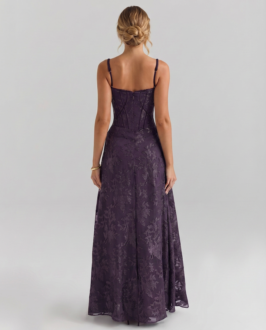 Becky | Maxi Dress with Corset Bodice and Lurex Finish