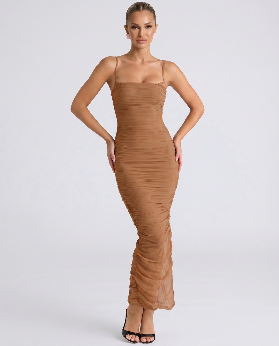 Adele | Maxi Dress with Gathered Mesh and Side Slit