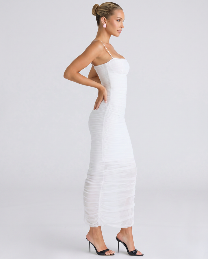 Adele | Maxi Dress with Gathered Mesh and Side Slit