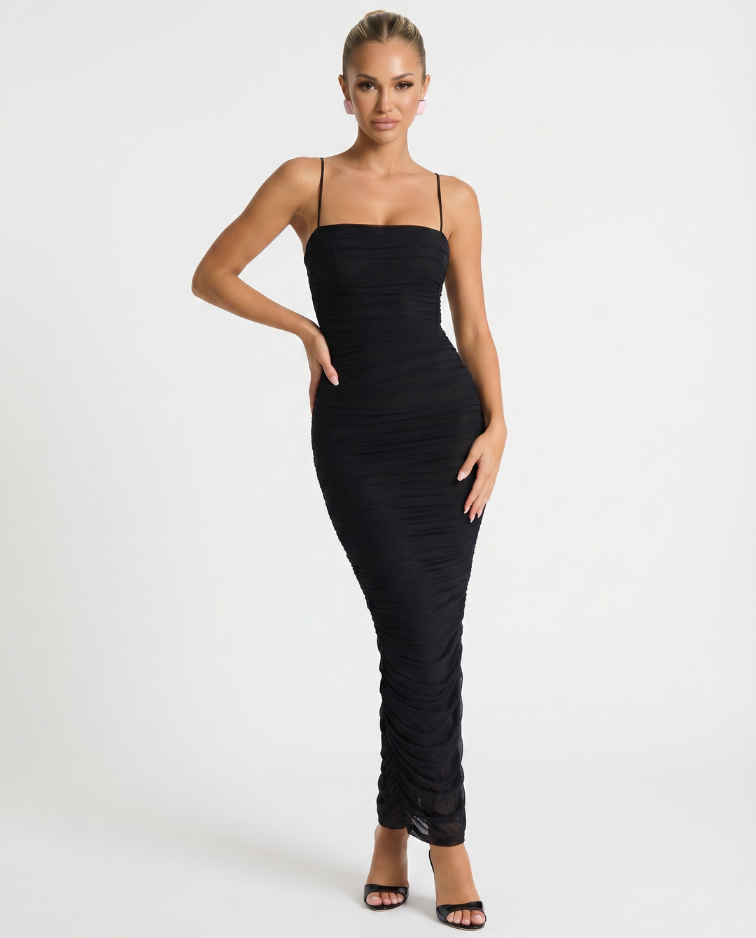 Adele | Maxi Dress with Gathered Mesh and Side Slit