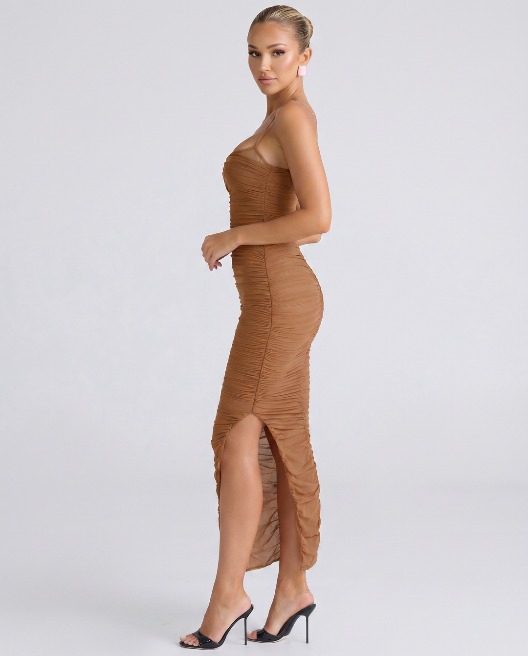 Adele | Maxi Dress with Gathered Mesh and Side Slit