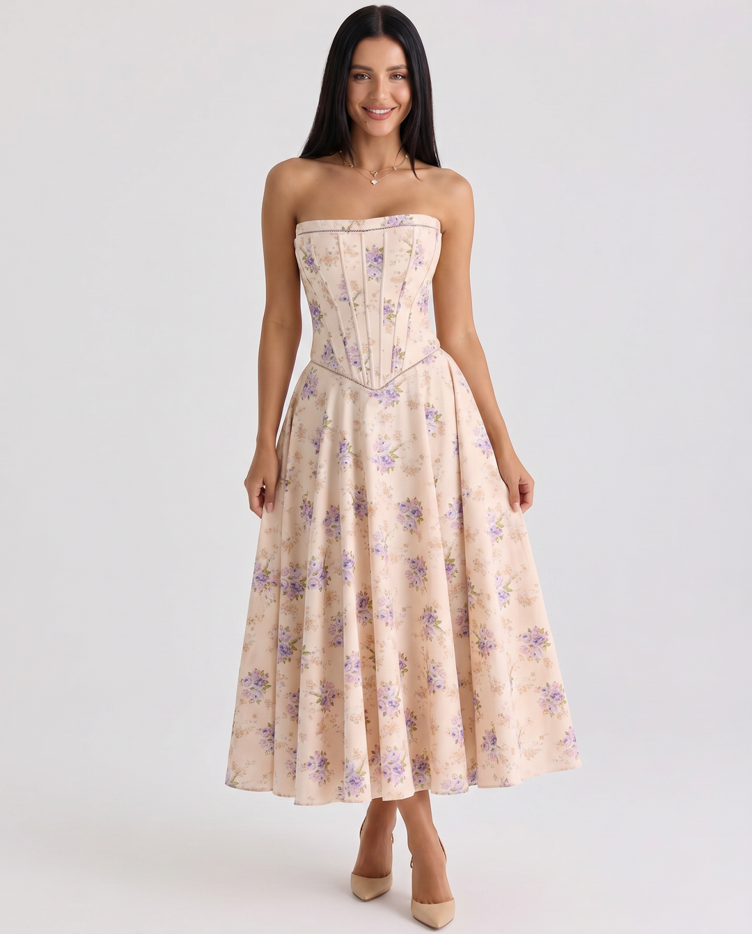Deanne | Strapless Maxi Dress with Corset Bodice