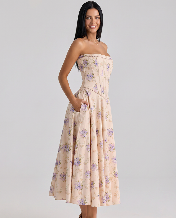Deanne | Strapless Maxi Dress with Corset Bodice