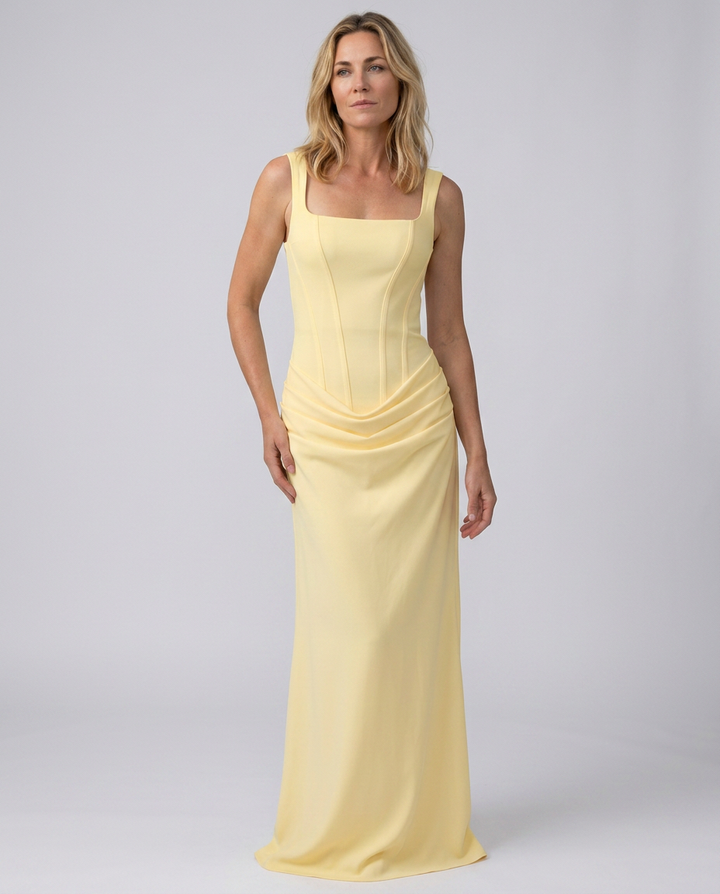 Odette | Maxi Dress with Structured Bodice and Draped Skirt