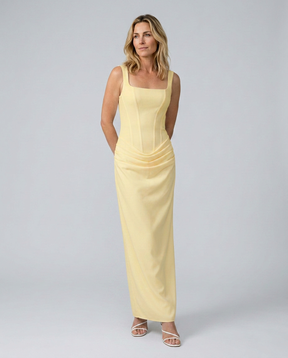 Odette | Maxi Dress with Structured Bodice and Draped Skirt