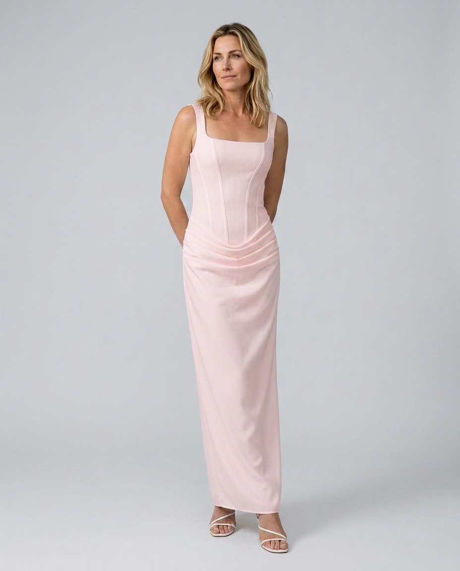 Odette | Maxi Dress with Structured Bodice and Draped Skirt