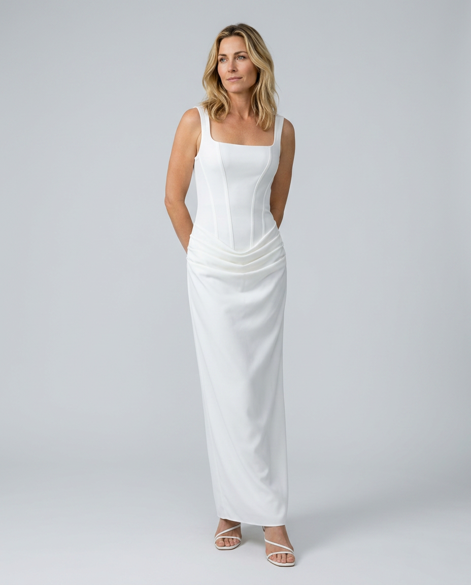 Odette | Maxi Dress with Structured Bodice and Draped Skirt