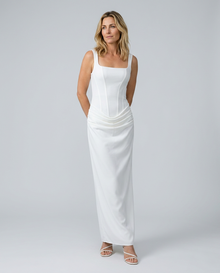 Odette | Maxi Dress with Structured Bodice and Draped Skirt