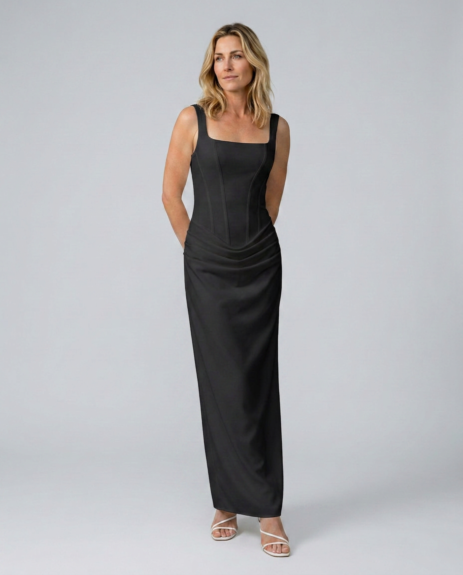 Odette | Maxi Dress with Structured Bodice and Draped Skirt