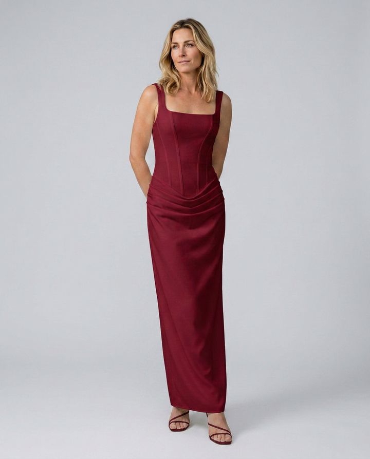 Odette | Maxi Dress with Structured Bodice and Draped Skirt