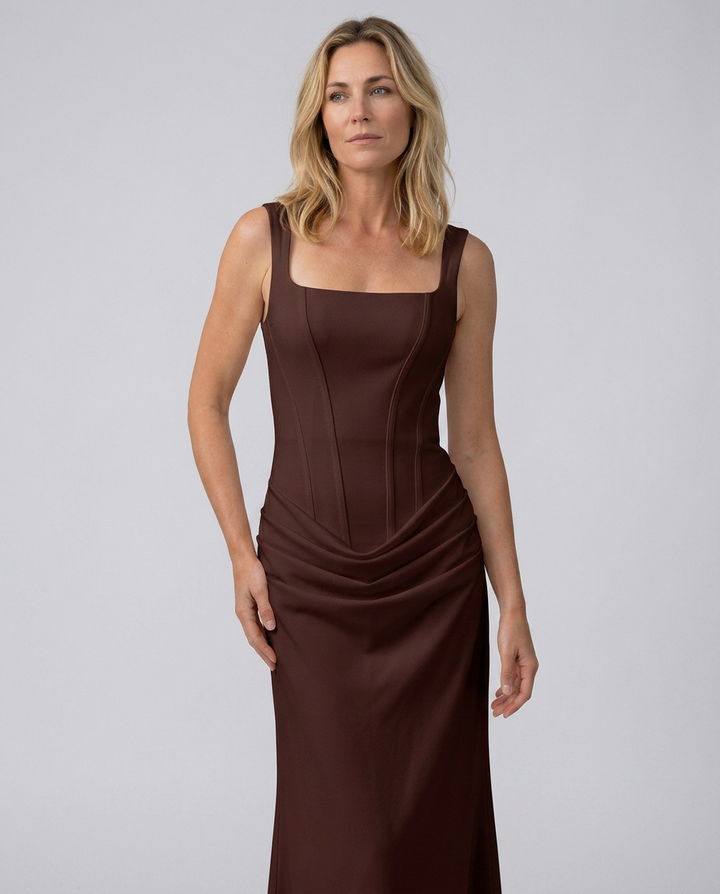 Odette | Maxi Dress with Structured Bodice and Draped Skirt