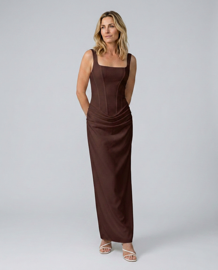 Odette | Maxi Dress with Structured Bodice and Draped Skirt