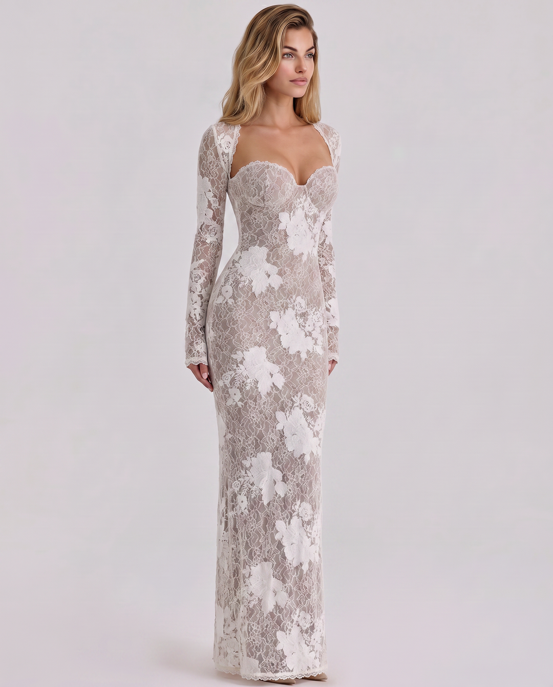 Marla | Maxi Dress with Lace Overlay and Long Sleeves