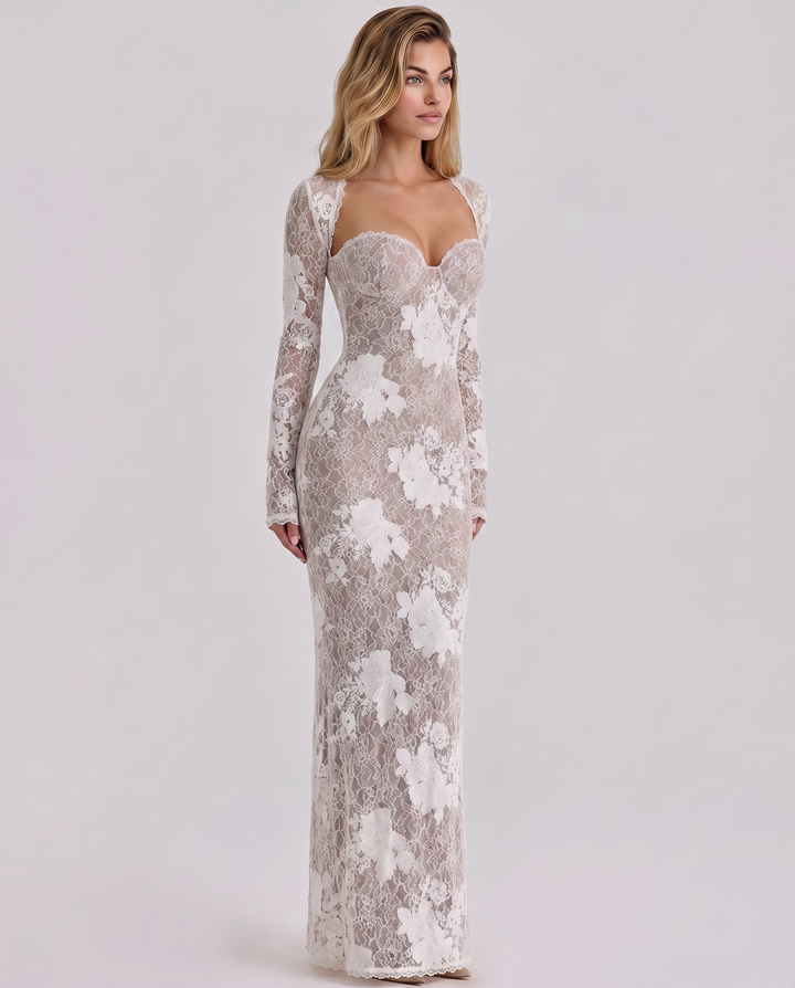 Marla | Maxi Dress with Lace Overlay and Long Sleeves