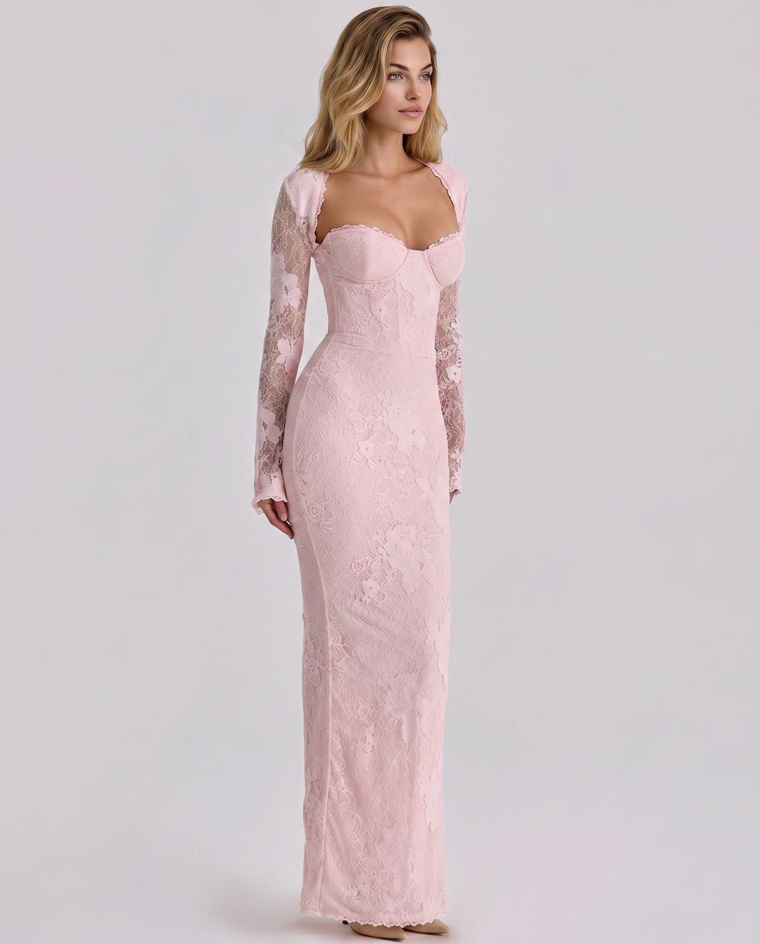 Marla | Maxi Dress with Lace Overlay and Long Sleeves
