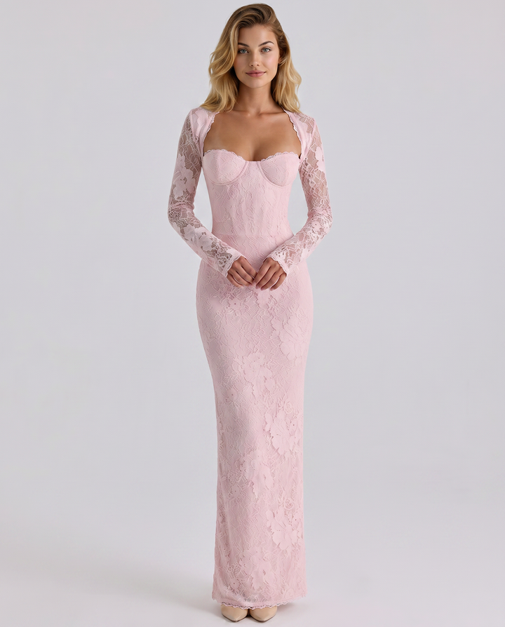 Marla | Maxi Dress with Lace Overlay and Long Sleeves