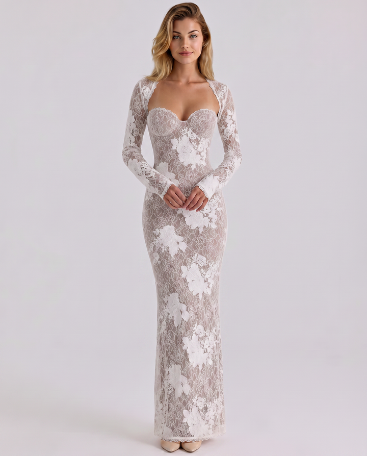 Marla | Maxi Dress with Lace Overlay and Long Sleeves