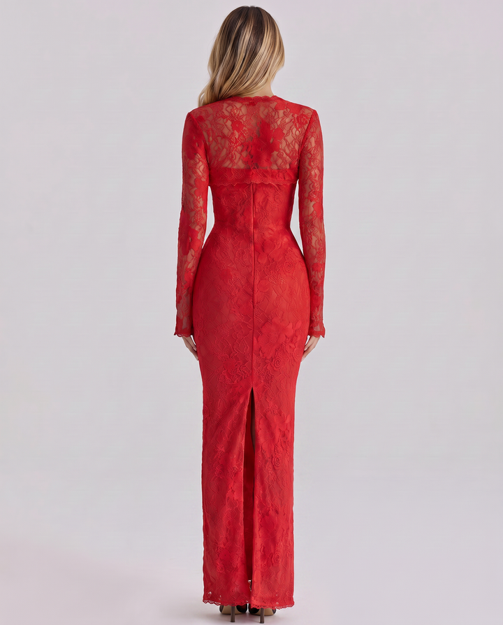 Marla | Maxi Dress with Lace Overlay and Long Sleeves