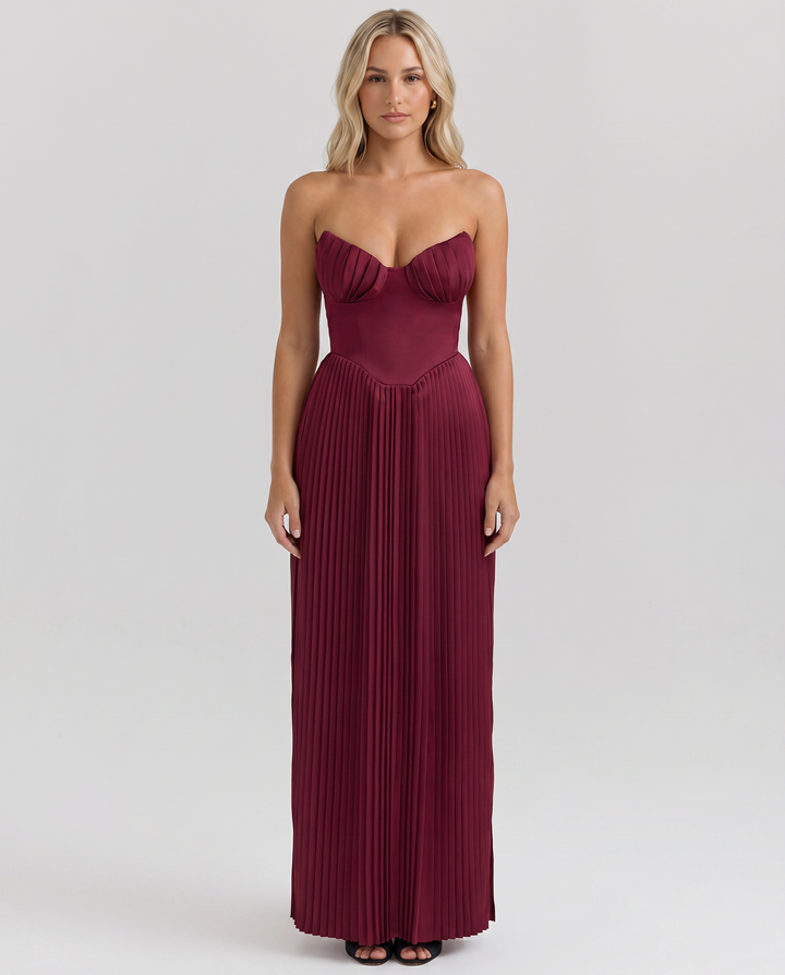 Lennox | Pleated Maxi Dress with Structured Bodice