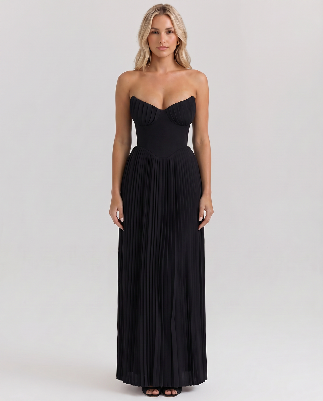 Lennox | Pleated Maxi Dress with Structured Bodice
