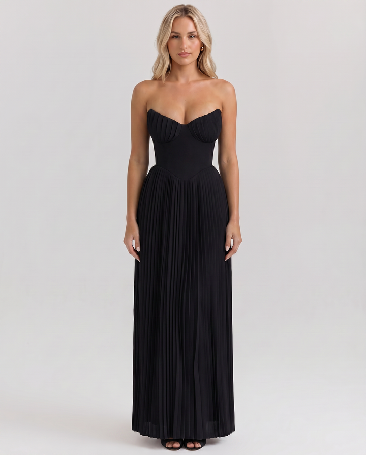 Lennox | Pleated Maxi Dress with Structured Bodice