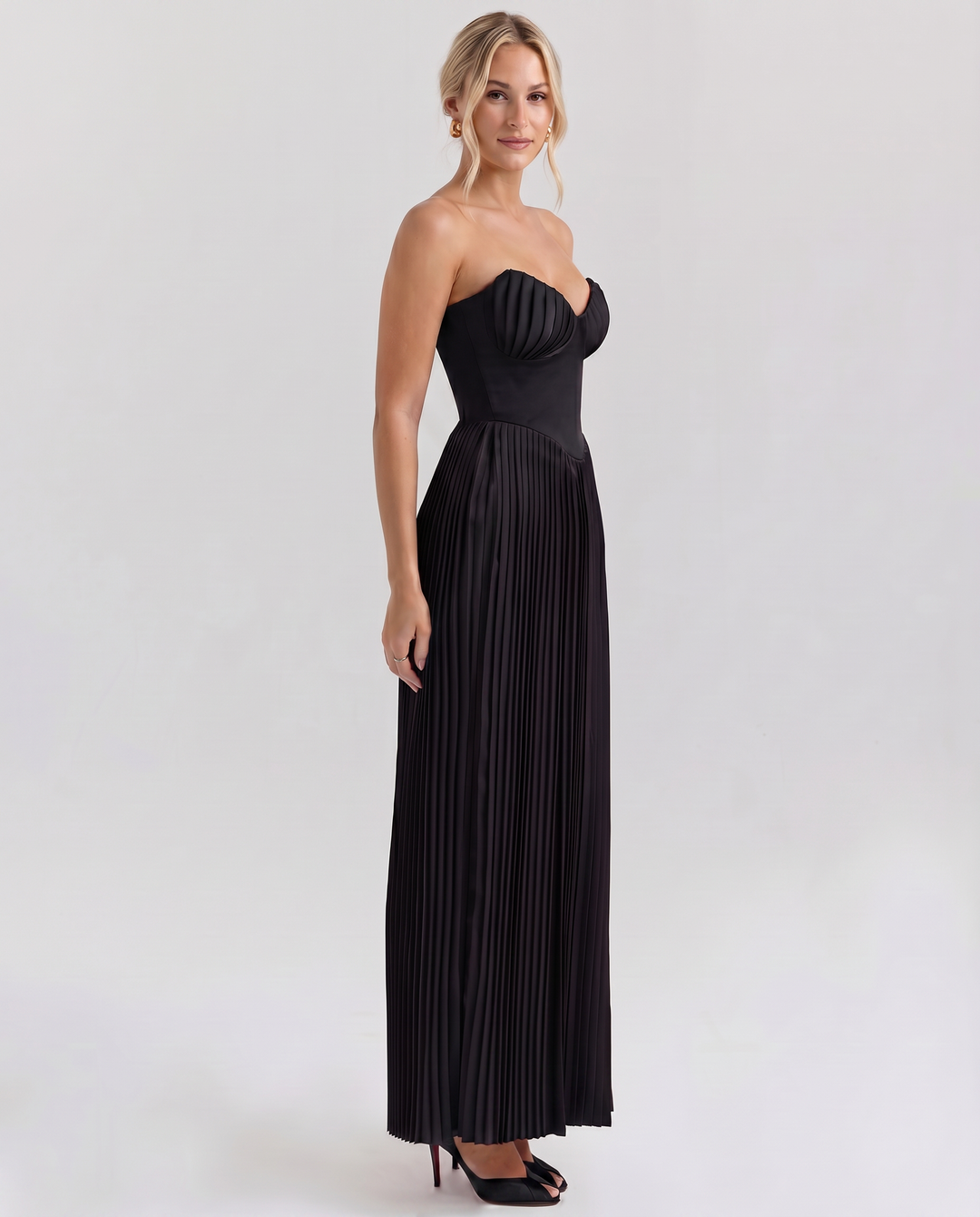 Lennox | Pleated Maxi Dress with Structured Bodice