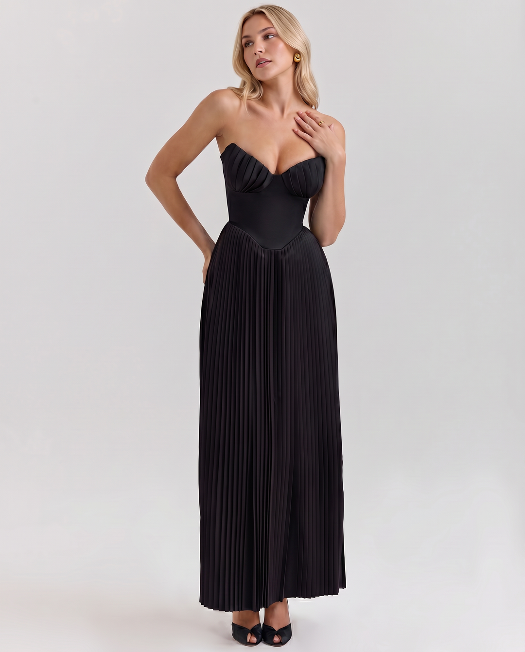 Lennox | Pleated Maxi Dress with Structured Bodice