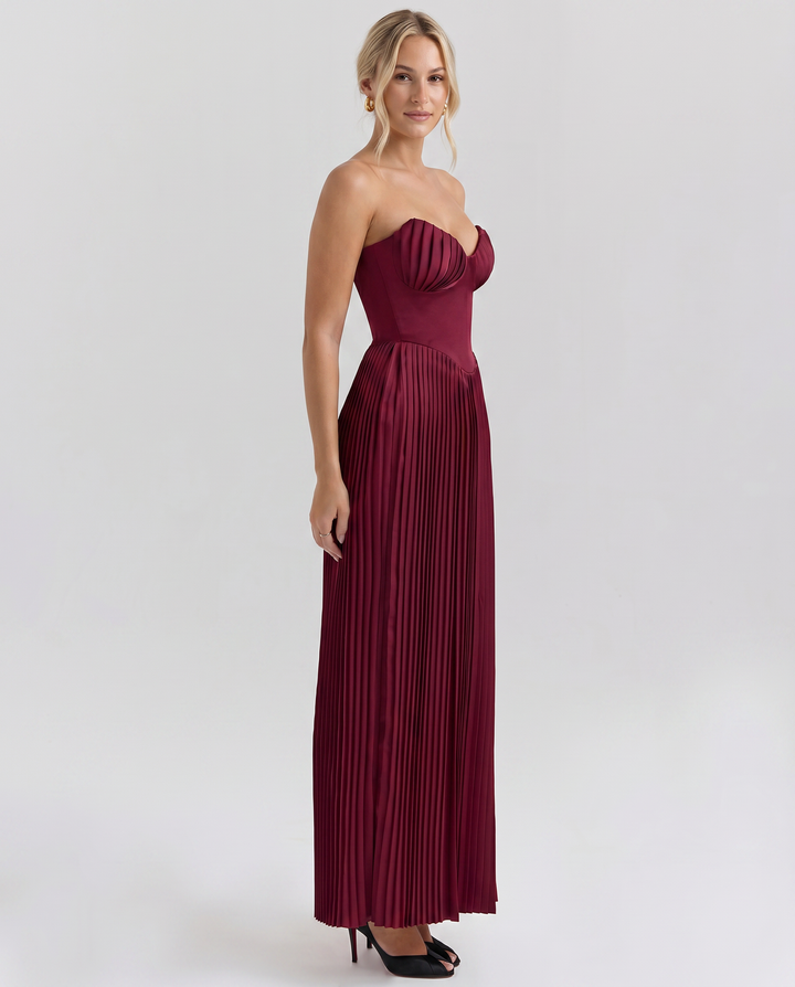 Lennox | Pleated Maxi Dress with Structured Bodice