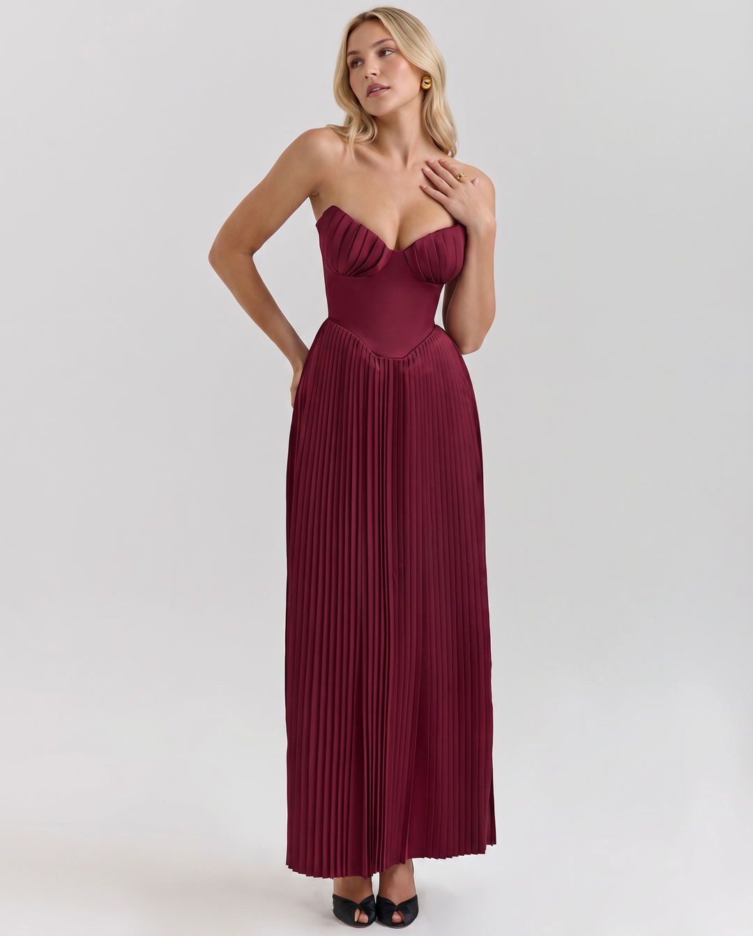 Lennox | Pleated Maxi Dress with Structured Bodice