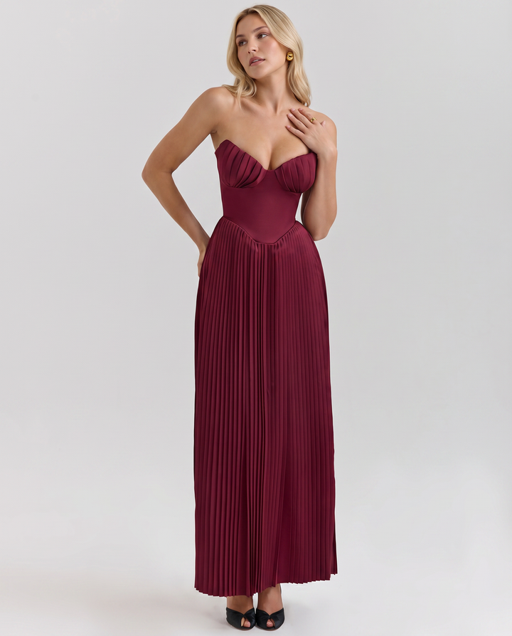 Lennox | Pleated Maxi Dress with Structured Bodice