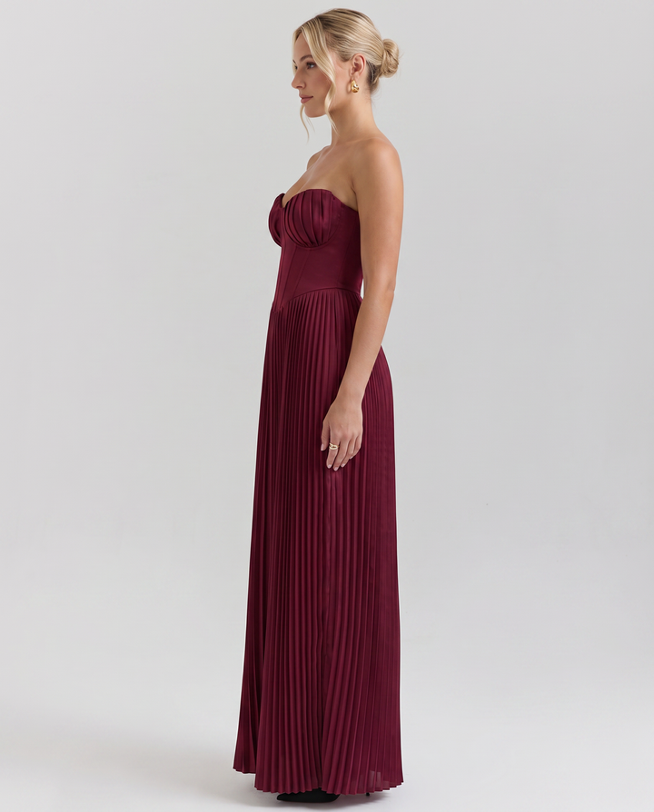 Lennox | Pleated Maxi Dress with Structured Bodice