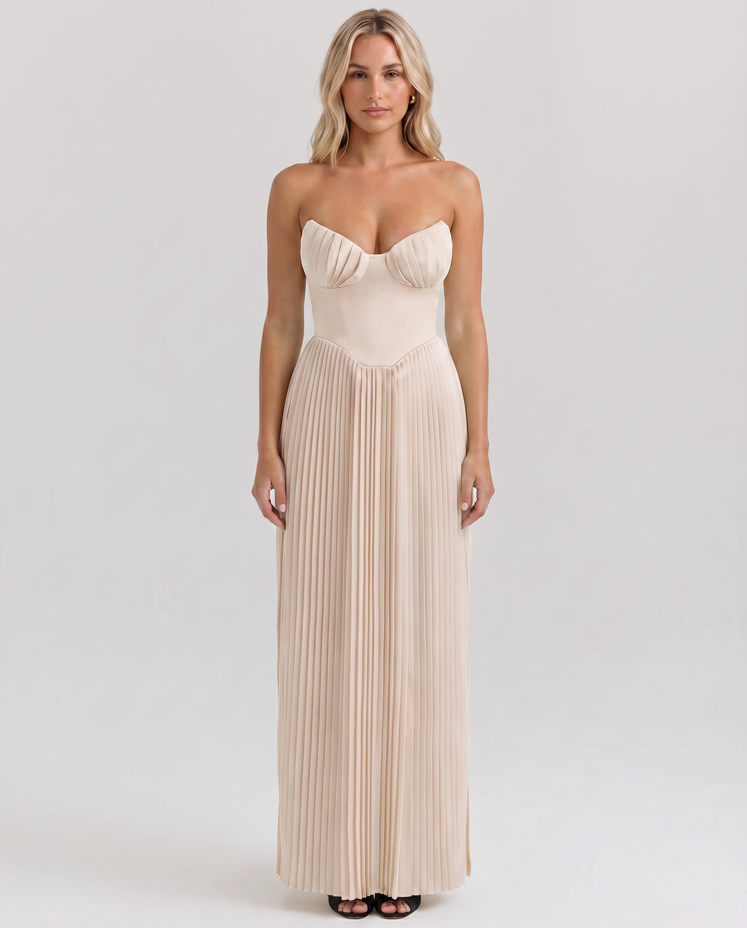 Lennox | Pleated Maxi Dress with Structured Bodice