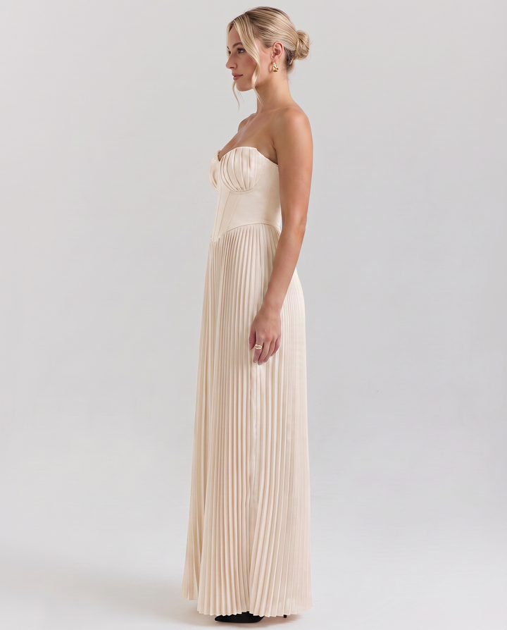 Lennox | Pleated Maxi Dress with Structured Bodice