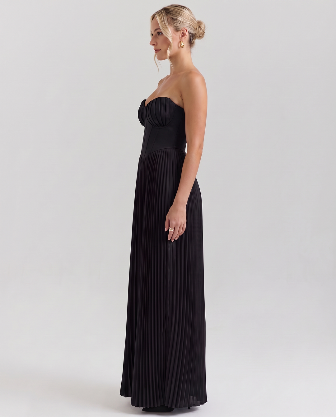 Lennox | Pleated Maxi Dress with Structured Bodice