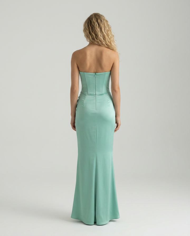 Cleo | Strapless Corset Maxi Dress with Draped Skirt