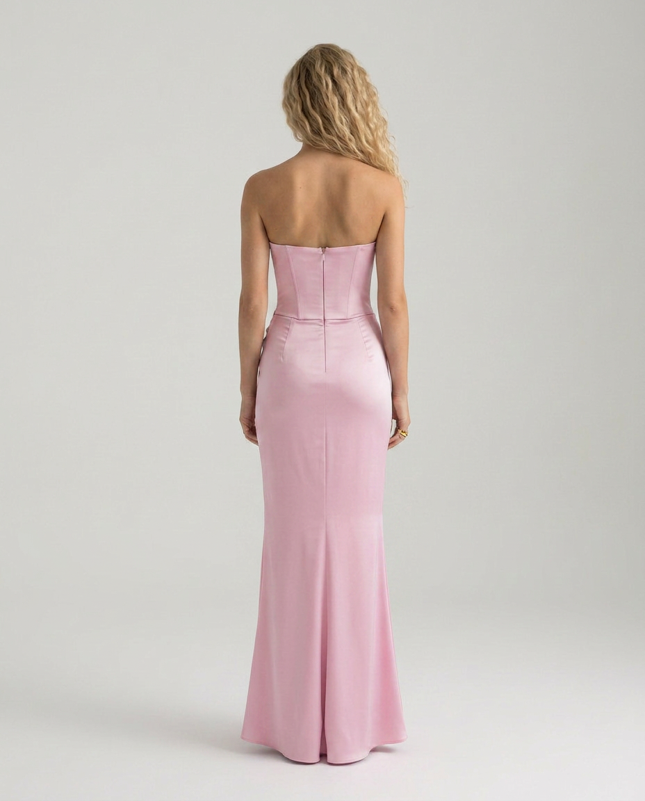 Cleo | Strapless Corset Maxi Dress with Draped Skirt