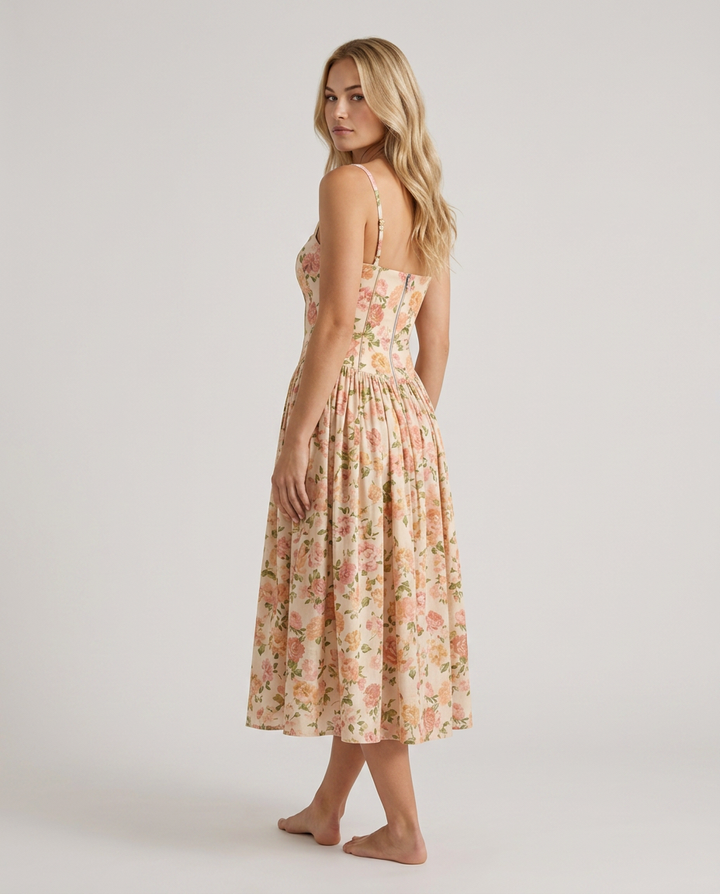 Alyssa | Cotton Maxi Dress with Corset Bodice