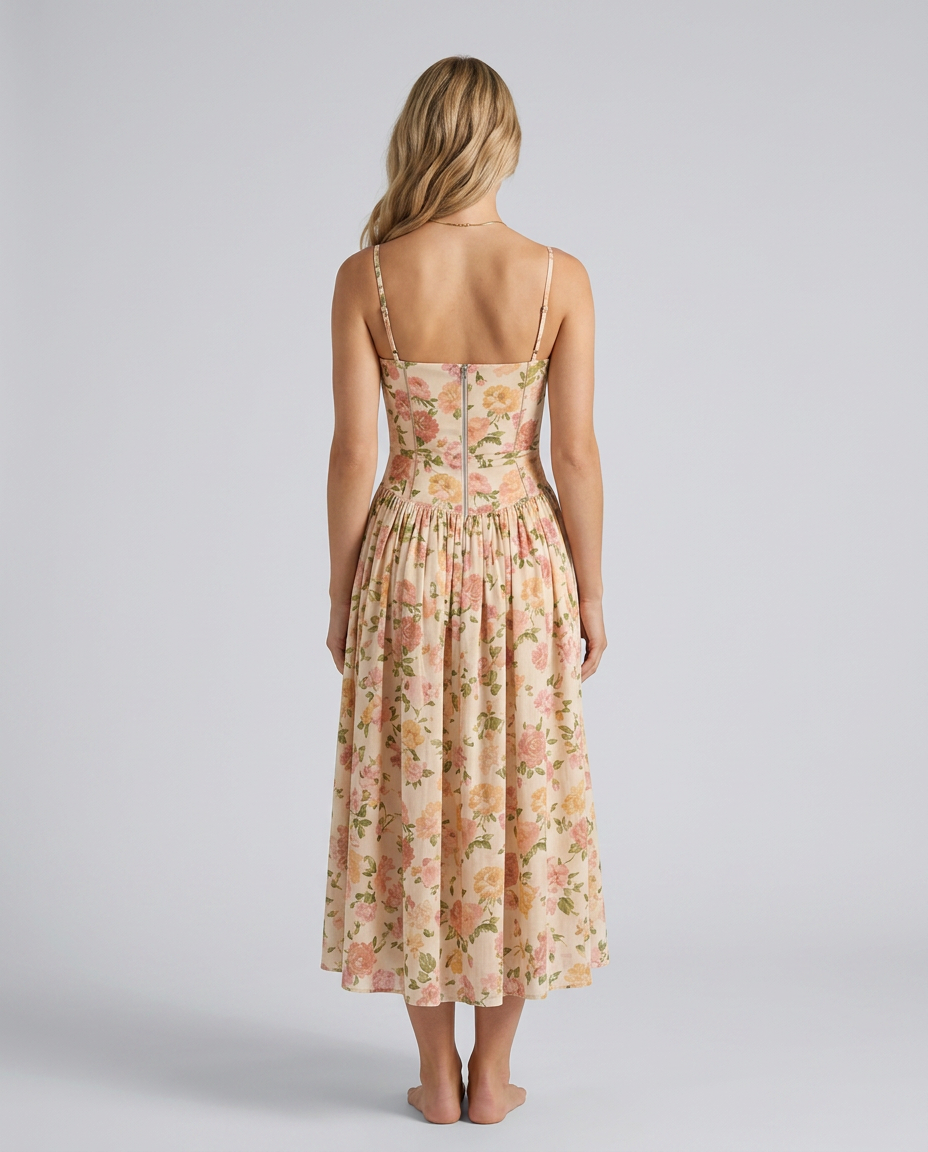Alyssa | Cotton Maxi Dress with Corset Bodice