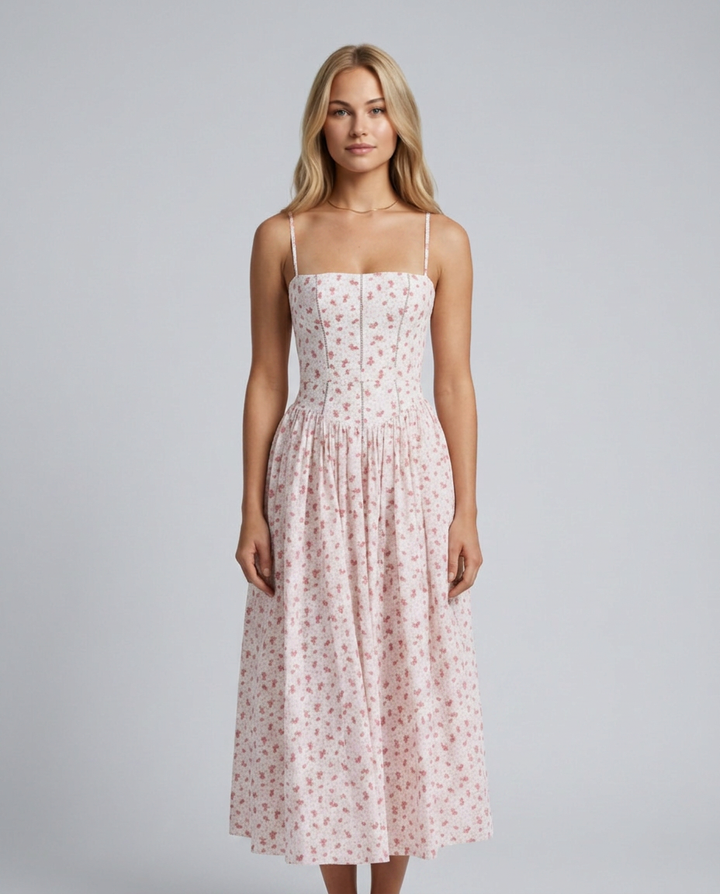 Alyssa | Cotton Maxi Dress with Corset Bodice