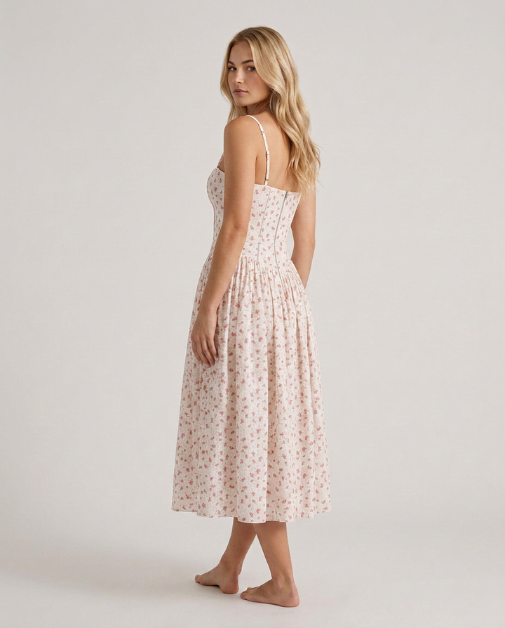 Alyssa | Cotton Maxi Dress with Corset Bodice