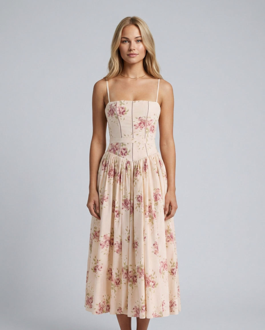 Alyssa | Cotton Maxi Dress with Corset Bodice