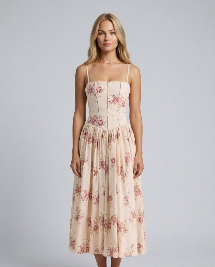 Alyssa | Cotton Maxi Dress with Corset Bodice