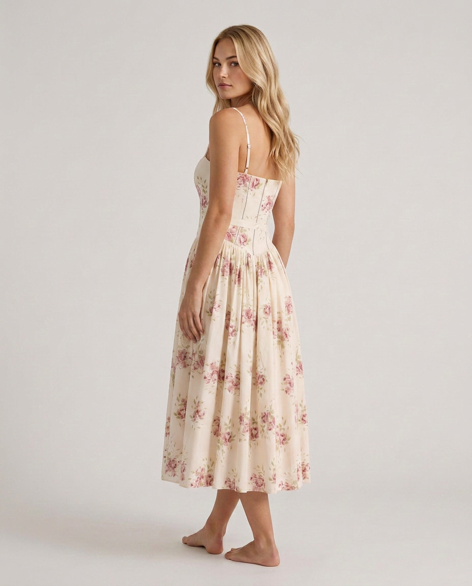 Alyssa | Cotton Maxi Dress with Corset Bodice
