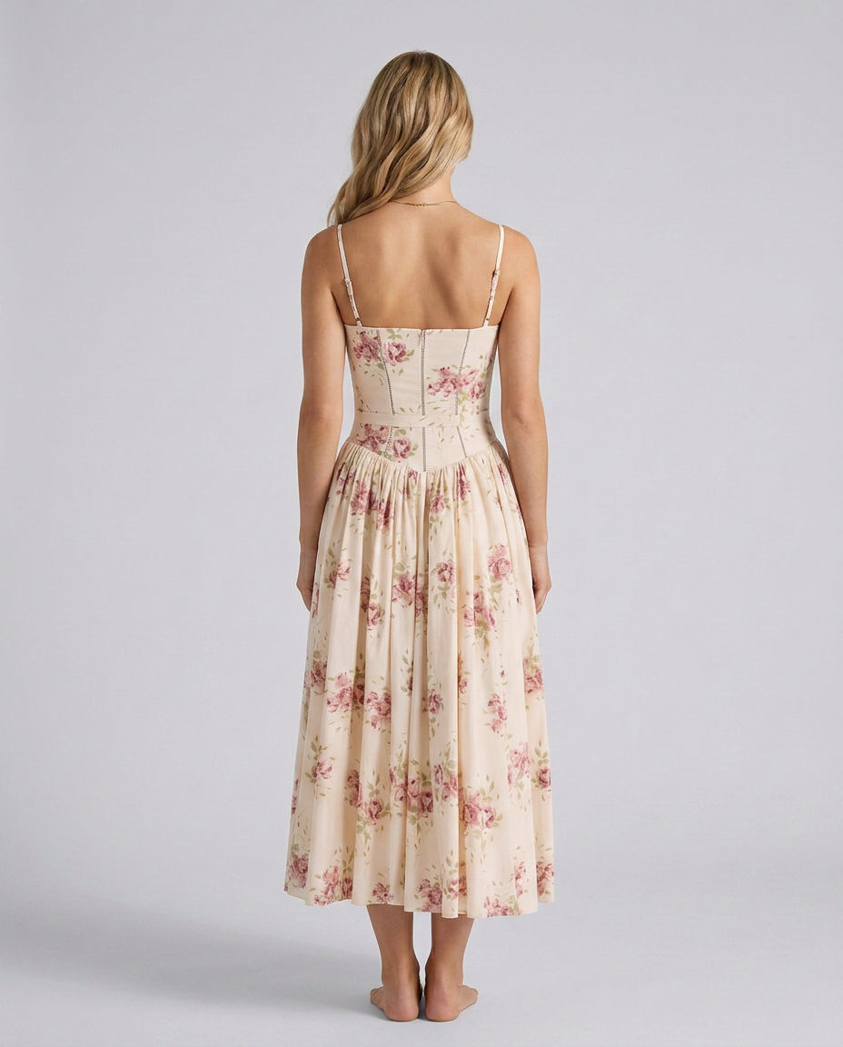 Alyssa | Cotton Maxi Dress with Corset Bodice