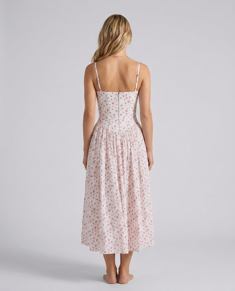 Alyssa | Cotton Maxi Dress with Corset Bodice