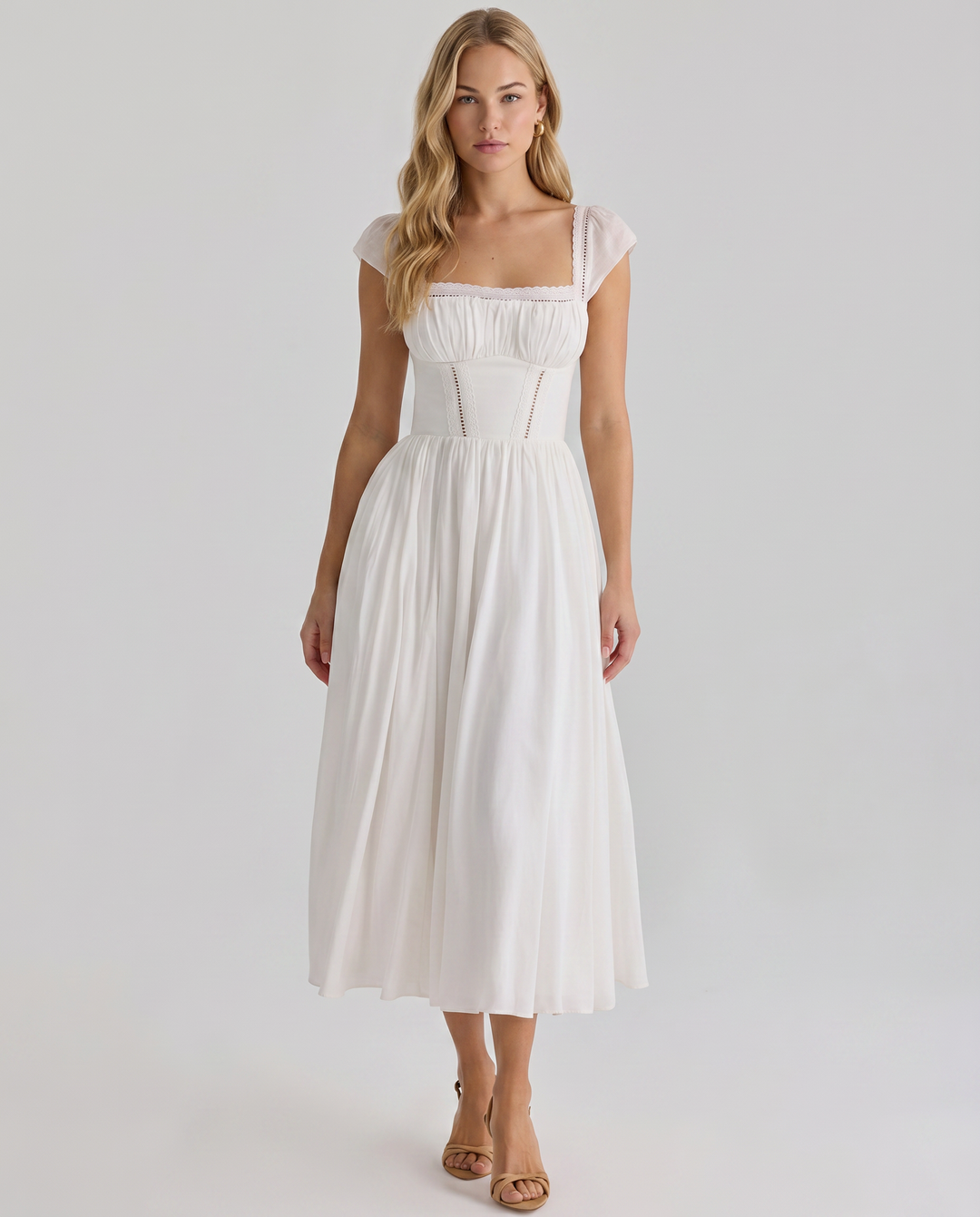Renee | Midi Dress with Broderie Anglais Detail