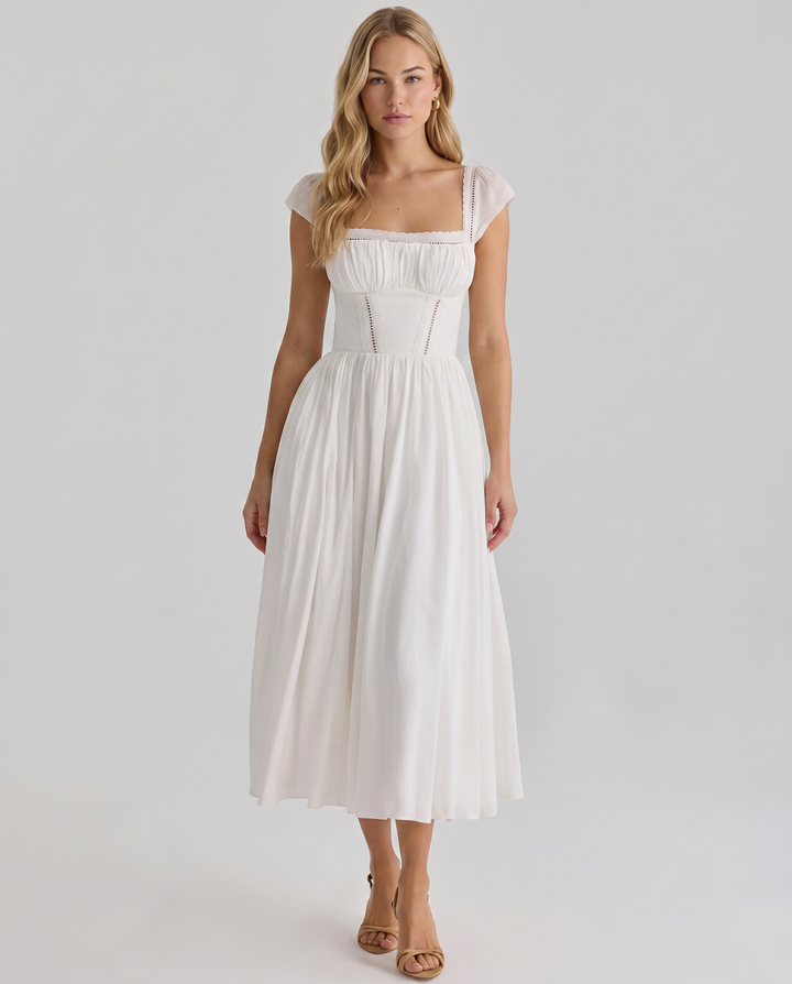 Renee | Midi Dress with Broderie Anglais Detail